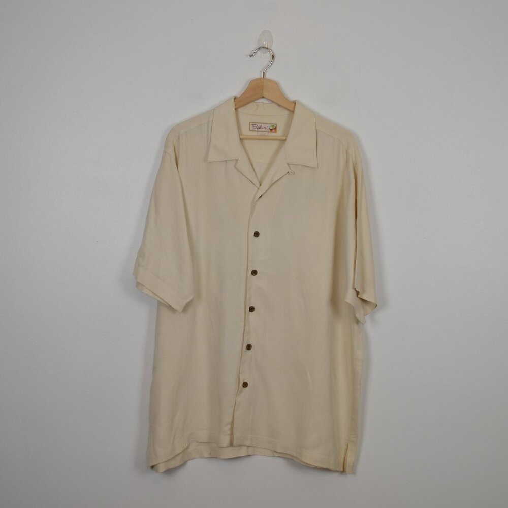 Bohio By Imp Mens L Silk Short Sleeve Button Down  Casual Beach Relaxed Shirt